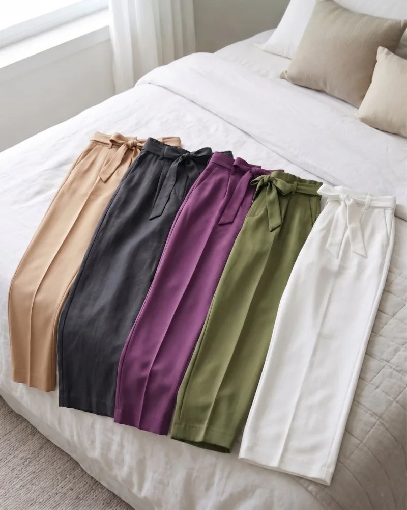 5-Piece Combo Women’s Formal Pants Set: White, Black, Purple, Olive, Beige